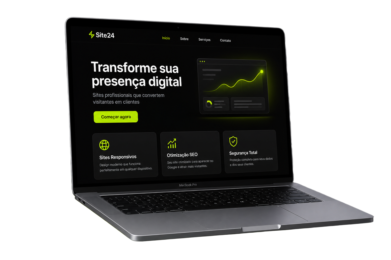 Mockup de site profissional Site24 em um notebook